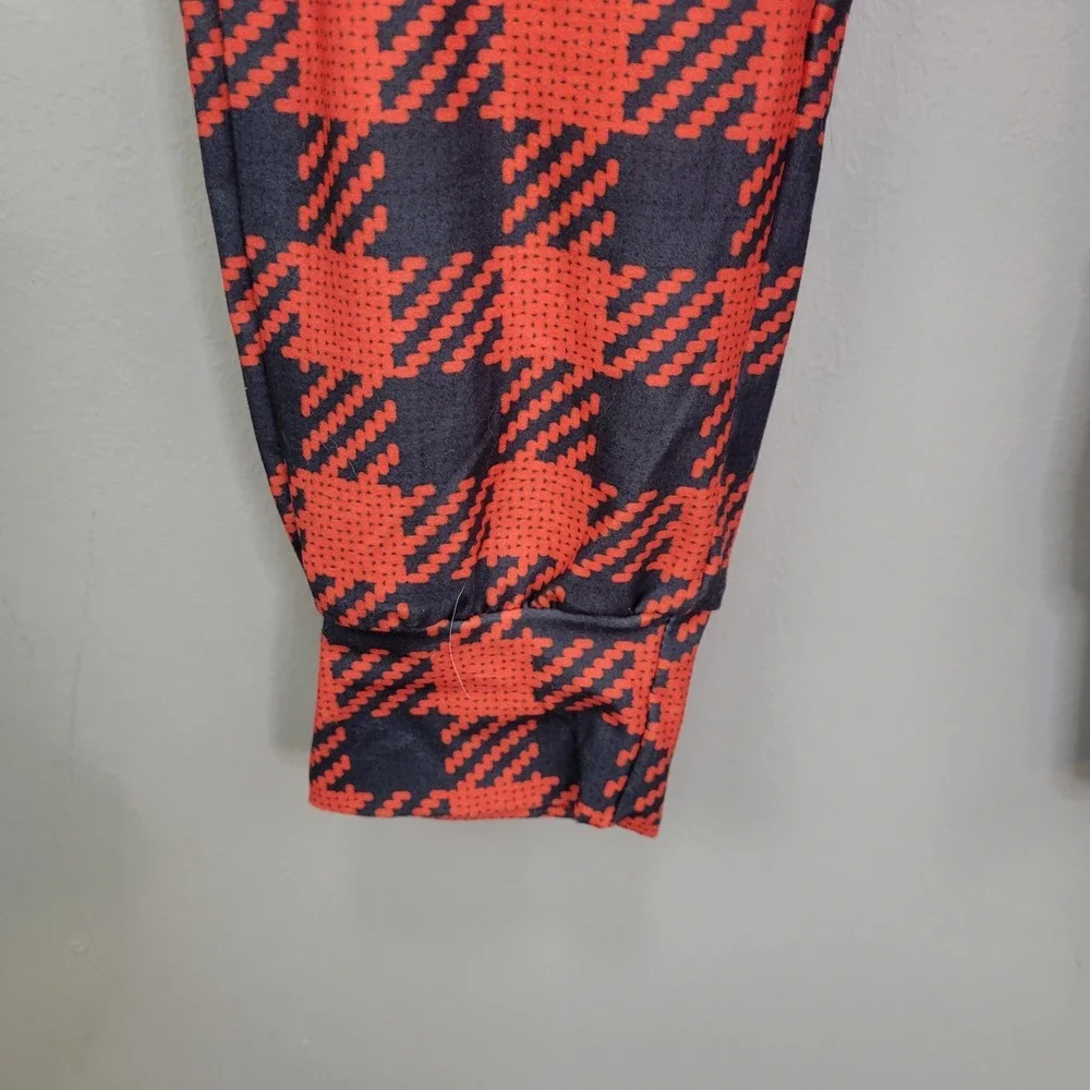 Dren‎ Designs Orange And Black Small Plaid Polyester Spandex Joggers Size S/M